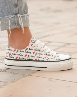 Fashion Casual Mode Basket femme compensée he à motifs - Caroline Blanc