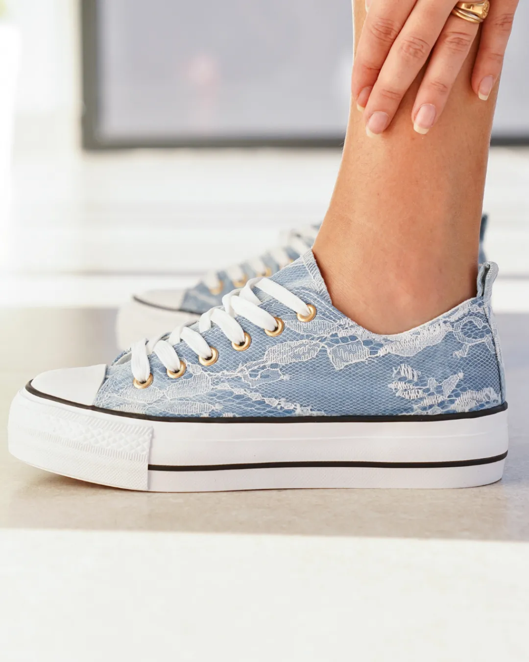 Best Casual Mode Basket femme compensée clair à lacets - Nolwen Bleu