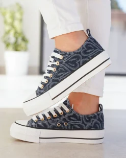 Discount Casual Mode Basket femme compensée foncé à lacets - Nolwen Bleu