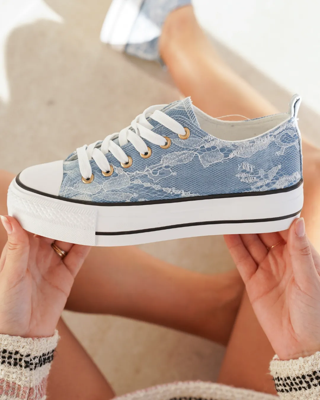 Best Casual Mode Basket femme compensée clair à lacets - Nolwen Bleu