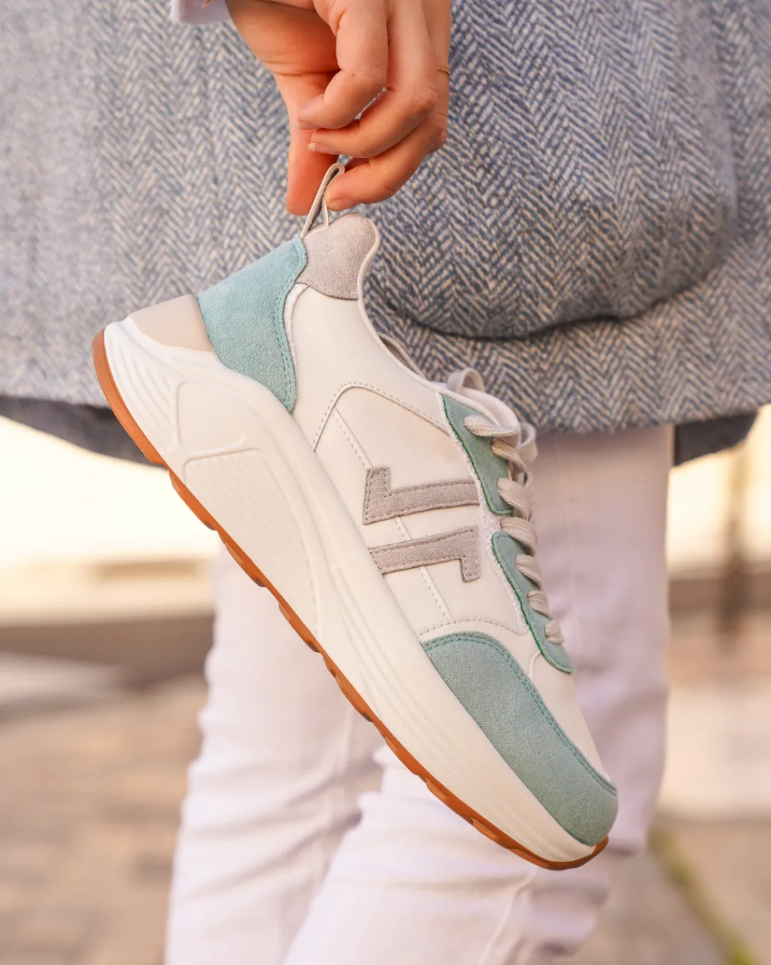 Fashion Casual Mode Basket femme compensée pastel à lacets - CL89 PASTEL Bleu