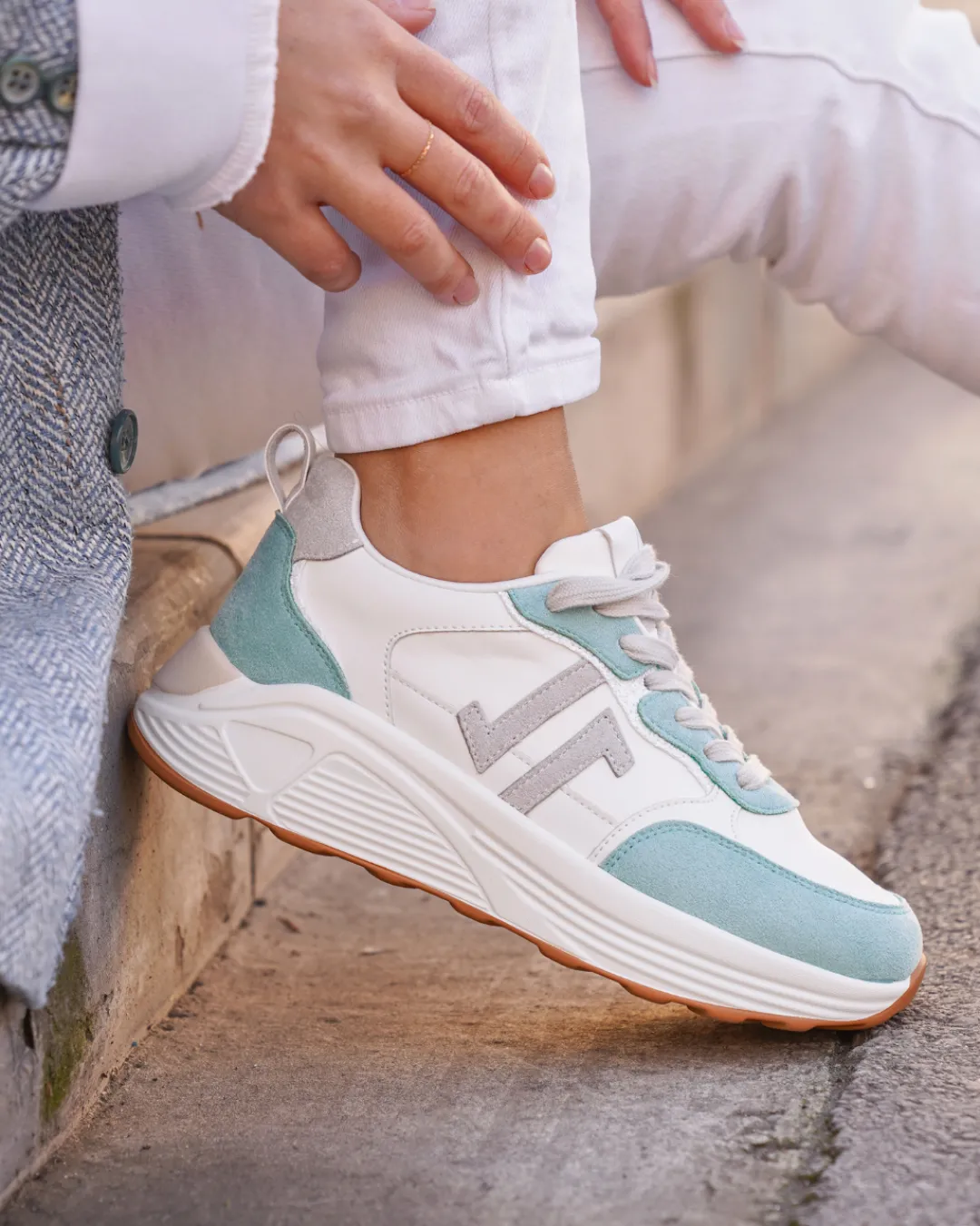 Fashion Casual Mode Basket femme compensée pastel à lacets - CL89 PASTEL Bleu