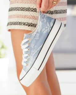 Best Casual Mode Basket femme compensée clair à lacets - Nolwen Bleu