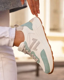 Fashion Casual Mode Basket femme compensée pastel à lacets - CL89 PASTEL Bleu