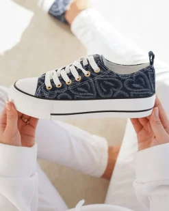 Discount Casual Mode Basket femme compensée foncé à lacets - Nolwen Bleu