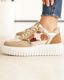 New Casual Mode Basket femme compensée à lacets - Ebony Camel