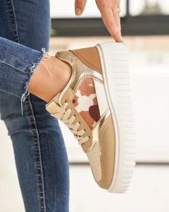 New Casual Mode Basket femme compensée à lacets - Ebony Camel
