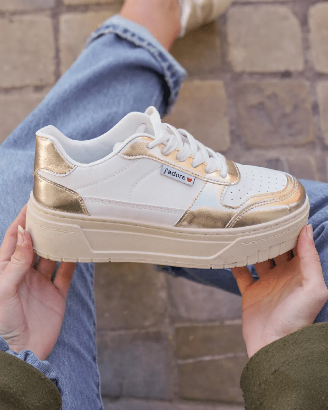 Clearance Casual Mode Basket femme compensée dée à lacets - Aliana Or