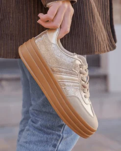 New Casual Mode Basket femme compensée dée à lacets - Ondine Or