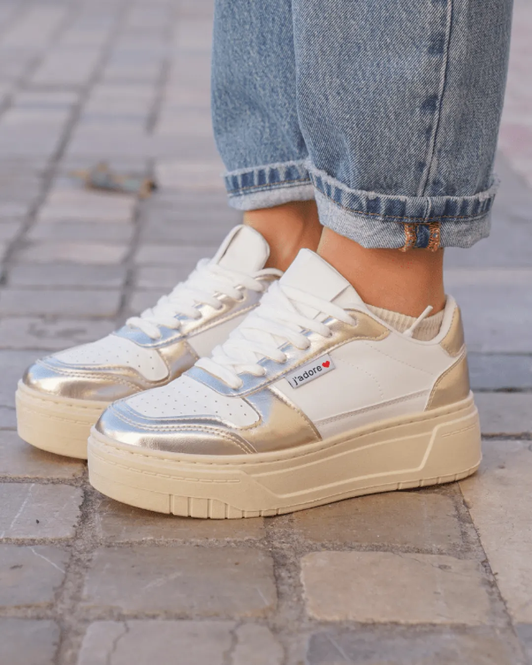 Clearance Casual Mode Basket femme compensée dée à lacets - Aliana Or