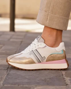 Online Casual Mode Basket femme compensée dée à lacets - CL86 PASTEL Or