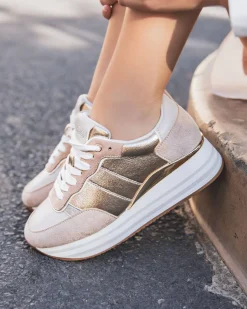Discount Casual Mode Basket femme compensée dée à lacets - Peyton Or