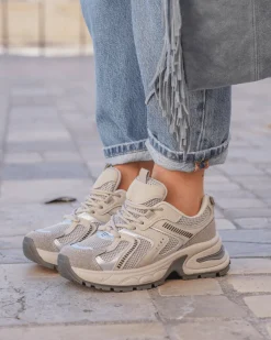 Outlet Casual Mode Basket femme compensée e à lacets - Talia Gris