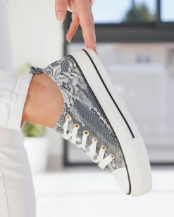 Best Casual Mode Basket femme compensée e à lacets - Nolwen Gris
