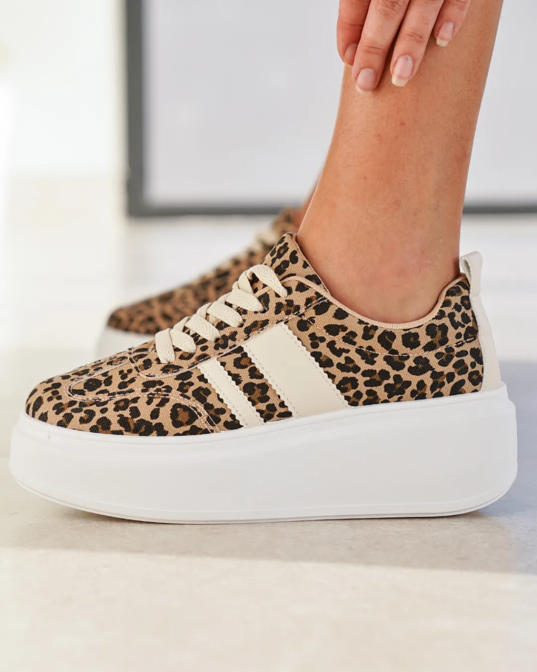 New Casual Mode Basket femme compensée léopard à lacets - Mareva Leopard