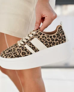 New Casual Mode Basket femme compensée léopard à lacets - Mareva Leopard