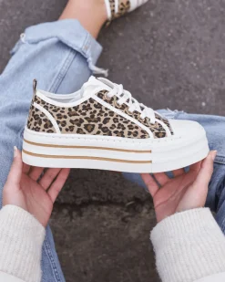 Online Casual Mode Basket femme compensée léopard à lacets - Ludivine Leopard