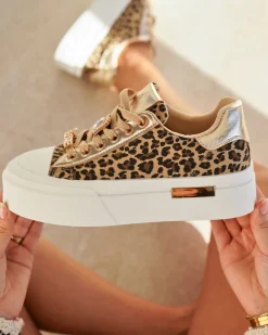 New Casual Mode Basket femme compensée léopard à lacets - Raquel Leopard