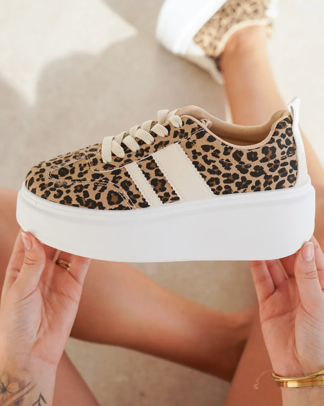 New Casual Mode Basket femme compensée léopard à lacets - Mareva Leopard