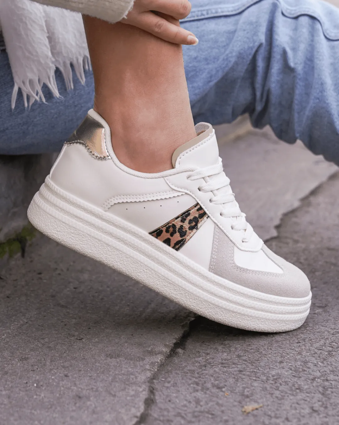 Fashion Casual Mode Basket femme compensée léopard à lacets - Alicia Leopard