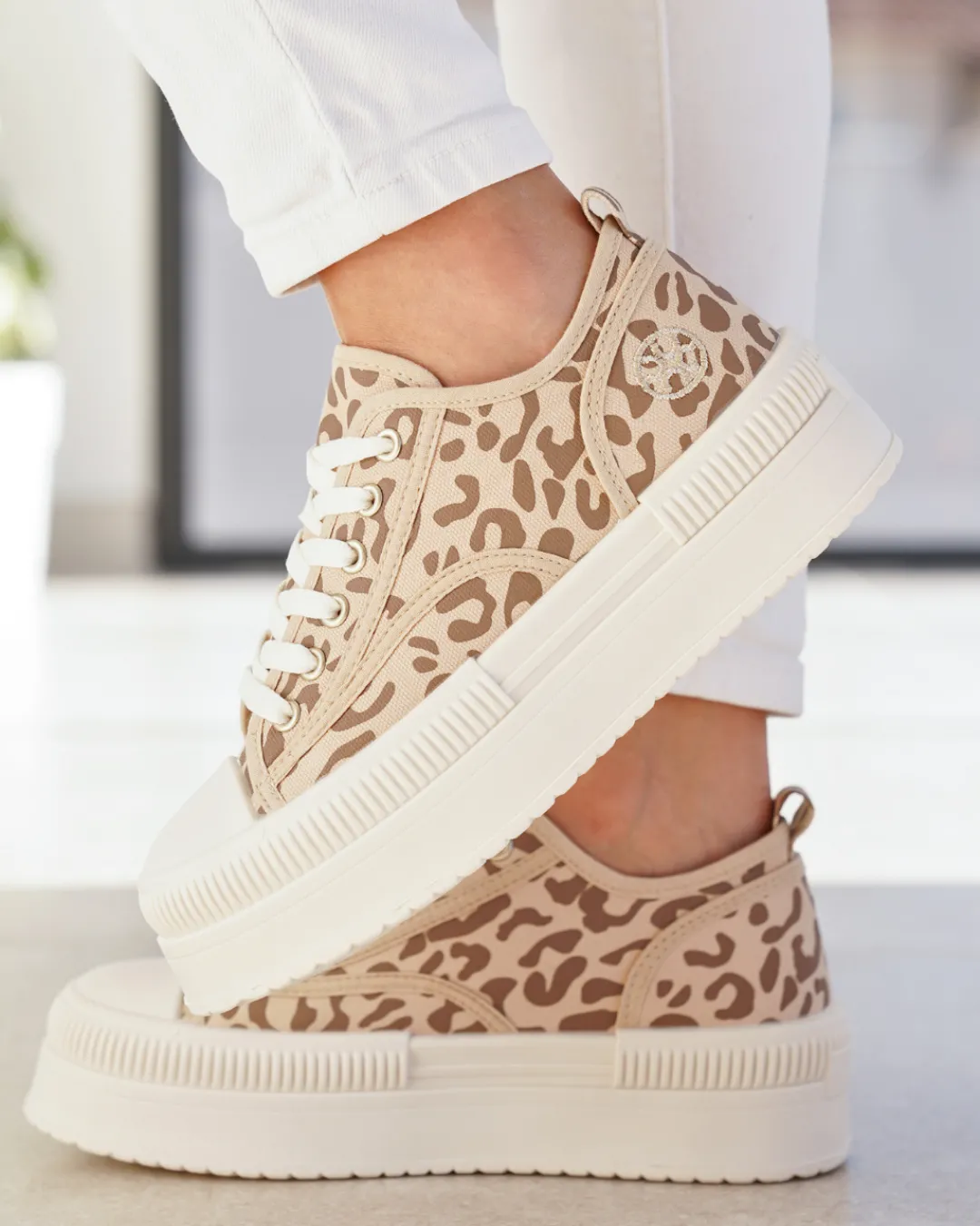 New Casual Mode Basket femme compensée léopard à lacets - Odette Leopard
