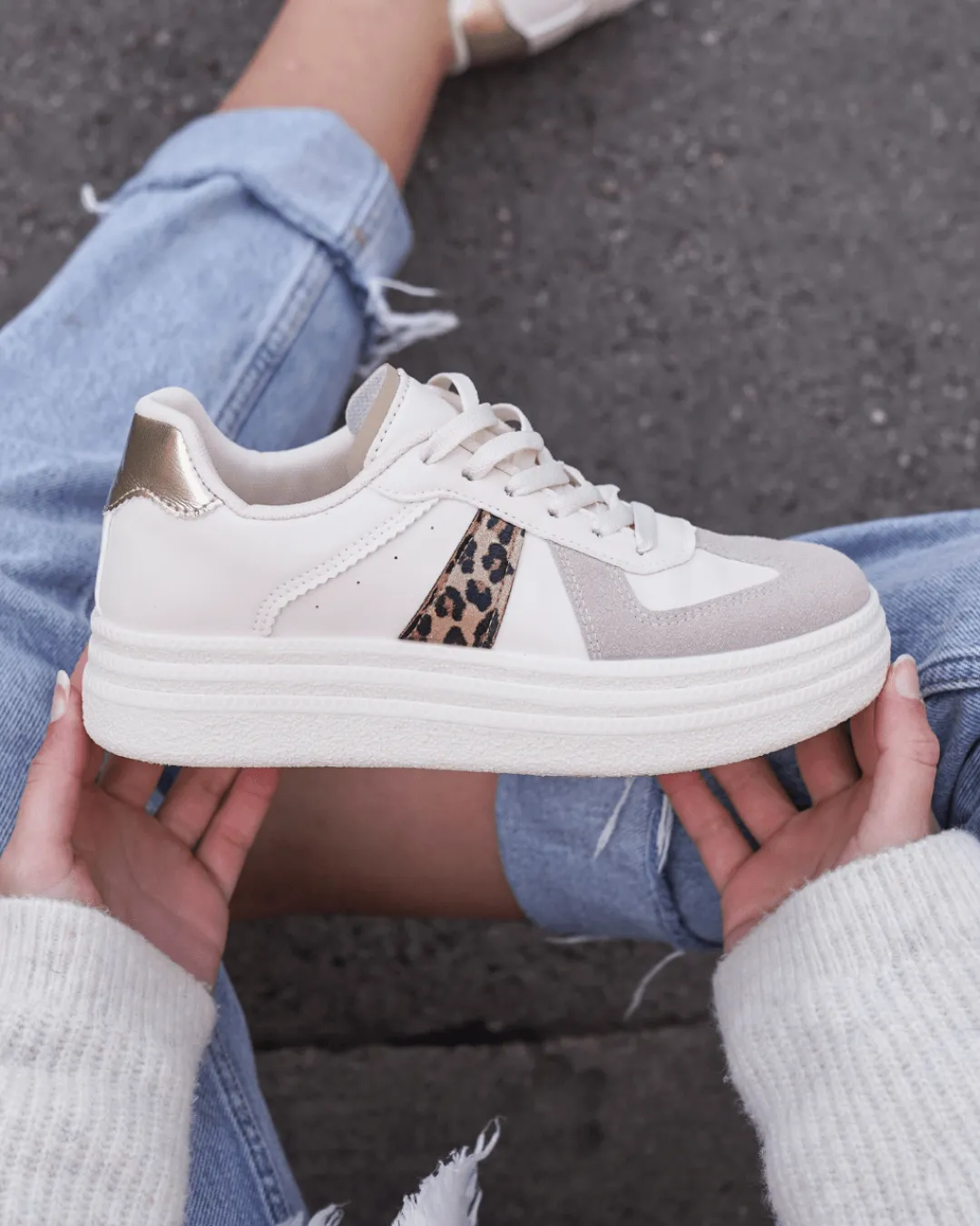 Fashion Casual Mode Basket femme compensée léopard à lacets - Alicia Leopard