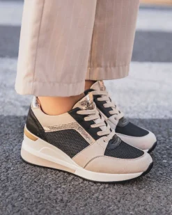 Outlet Casual Mode Basket femme compensée e à lacets - Caylee Noir