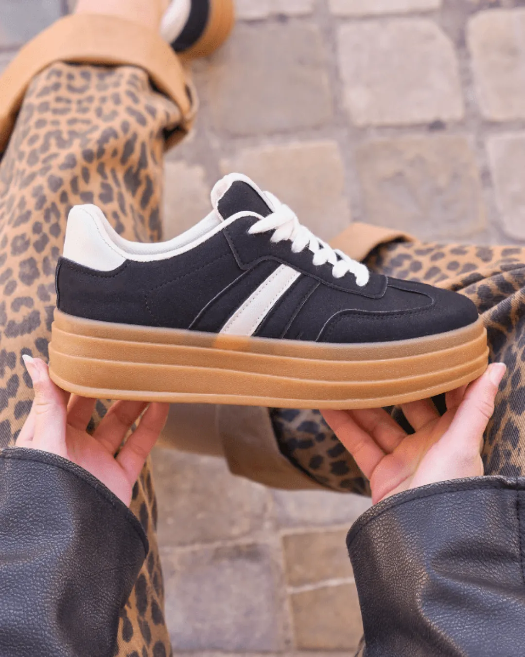 Best Casual Mode Basket femme compensée e à lacets - Ondine Noir