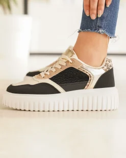 Online Casual Mode Basket femme compensée e à lacets - Ebony Noir