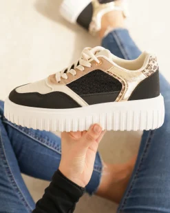 Online Casual Mode Basket femme compensée e à lacets - Ebony Noir