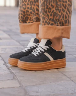 Best Casual Mode Basket femme compensée e à lacets - Ondine Noir
