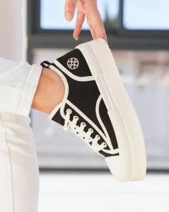 Hot Casual Mode Basket femme compensée e à lacets - Odette Noir