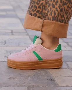 Online Casual Mode Basket femme compensée rose à lacets - Ondine Nude