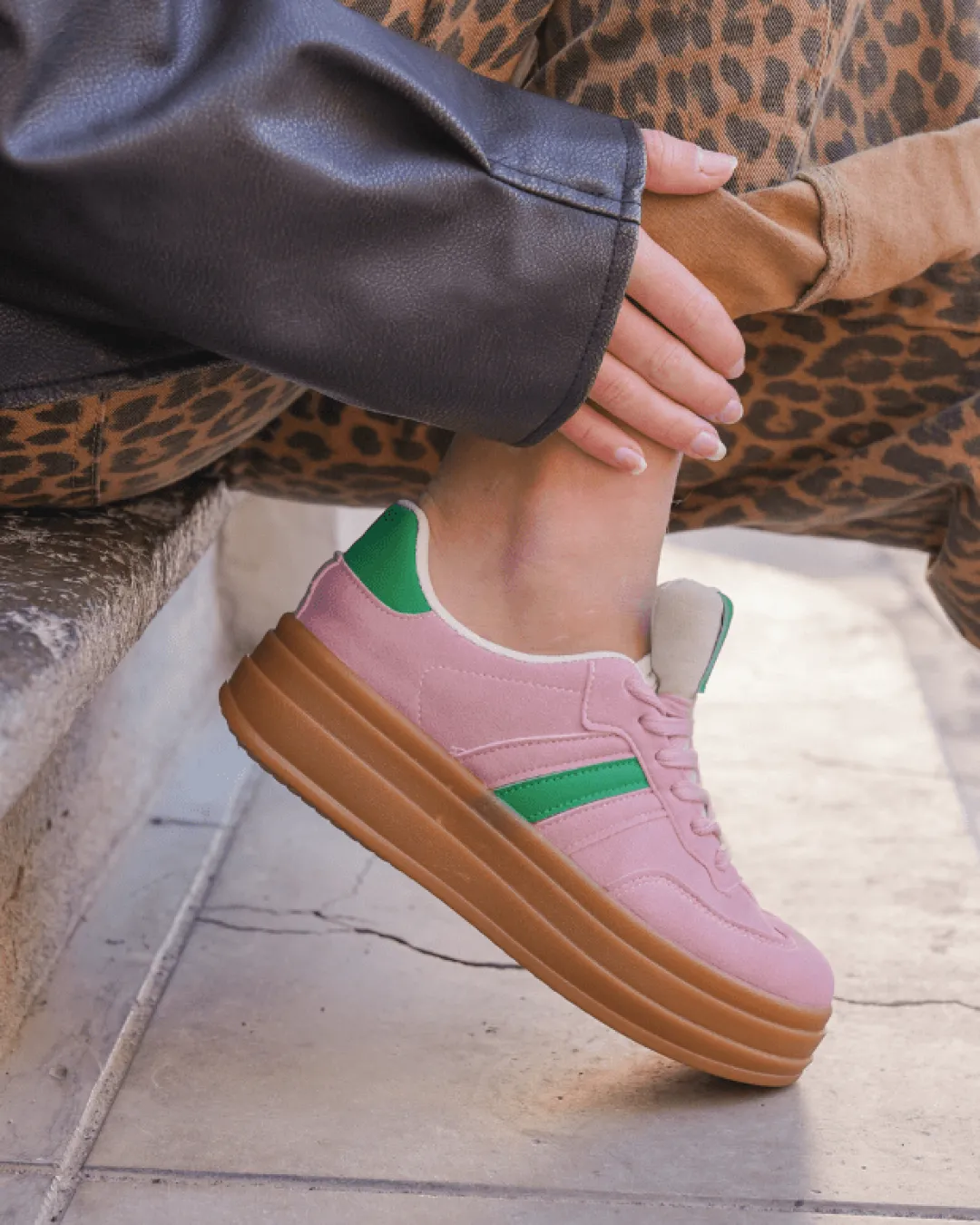 Online Casual Mode Basket femme compensée rose à lacets - Ondine Nude