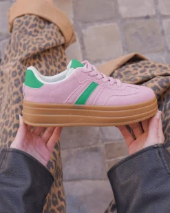 Online Casual Mode Basket femme compensée rose à lacets - Ondine Nude