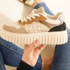 Fashion Casual Mode Basket femme compensée semelle épaisse à lacets - Daniella Taupe
