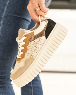 Fashion Casual Mode Basket femme compensée semelle épaisse à lacets - Daniella Taupe