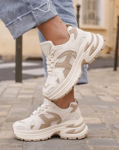 Hot Casual Mode Basket femme compensée à lacets - Arya Taupe
