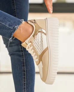 Clearance Casual Mode Basket femme compensée à lacets - Ebony Taupe