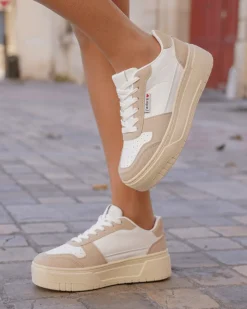 Fashion Casual Mode Basket femme compensée à lacets - Aliana Taupe