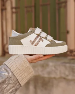 Outlet Casual Mode Basket femme creepers à scratch - CL83 Kaki