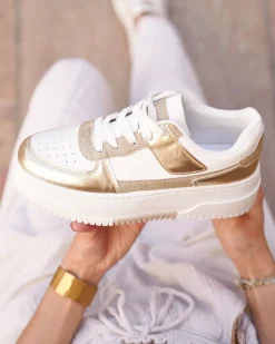 Fashion Casual Mode Basket femme dée à lacets - Noe Or