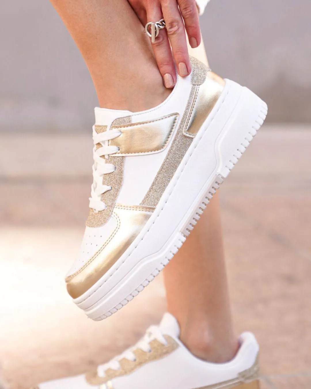 Fashion Casual Mode Basket femme dée à lacets - Noe Or