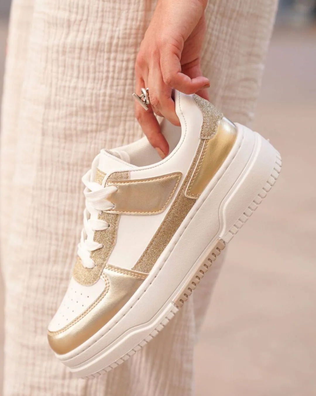 Fashion Casual Mode Basket femme dée à lacets - Noe Or