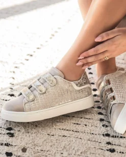 Sale Casual Mode Basket femme dée et blanche à scratch - Cassidy Or