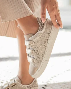 Sale Casual Mode Basket femme dée et blanche à scratch - Cassidy Or