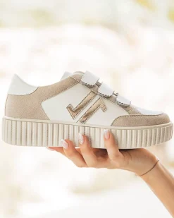 Outlet Casual Mode Basket femme dée et blanche creepers à scratch - CL73 GOLD Or