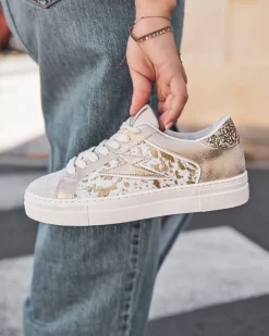 Online Casual Mode Basket femme dée motifs à lacets - Margot Or