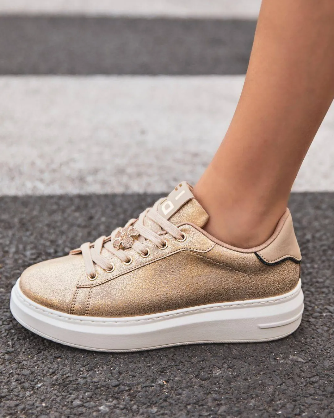 Sale Casual Mode Basket femme dée semelle épaisse à lacets - Ela Or