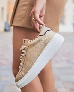 Sale Casual Mode Basket femme dée semelle épaisse à lacets - Ela Or